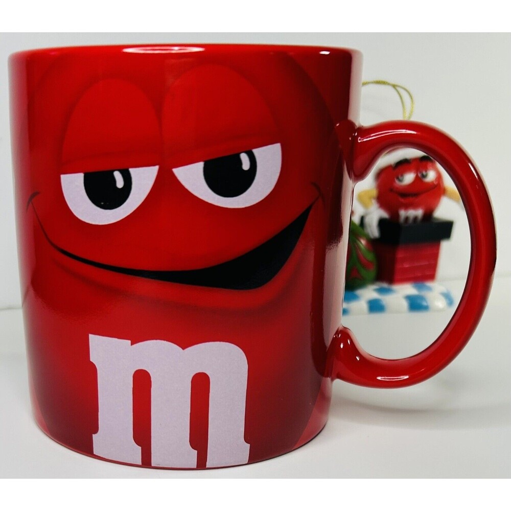 M&M RED Oversized Coffee /Tea MUG 2016 MARS CANDY 16oz + Free Red Xmas Ornament